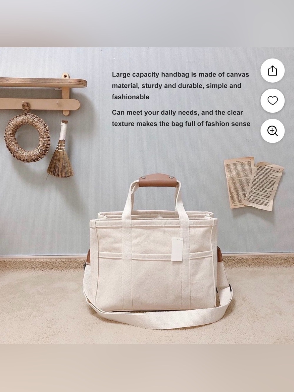 CANVAS CROSSBODY TOTE OR Large Capacity Multi Pocket Handbag INSERT FOR TOTE NEW - Picture 10 of 13